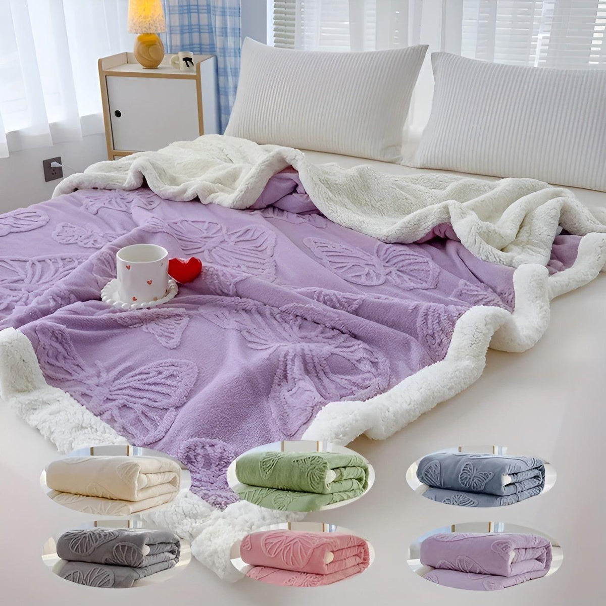 ButterflyDream Tæppe – Stilfuldt Broderet Sommerfugletæppe i Varm Fleece