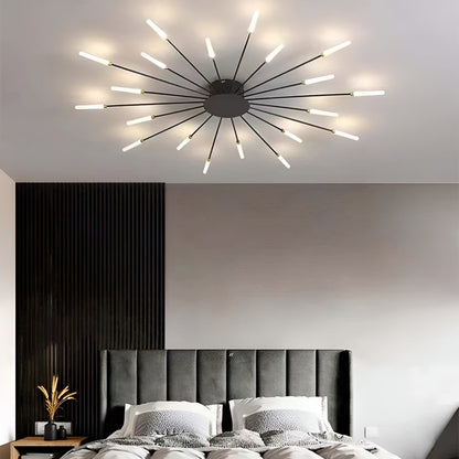 LED-loftlampe sort med 20 diffuse pærer i neutral lysfarve