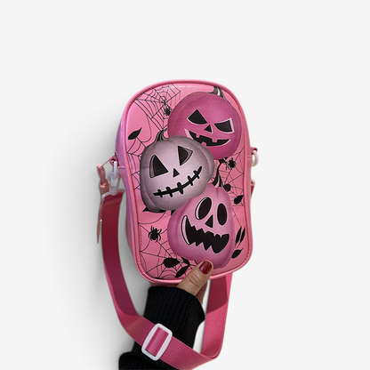 Rosa Halloween skuldertaske med græskarprint i PU-læder