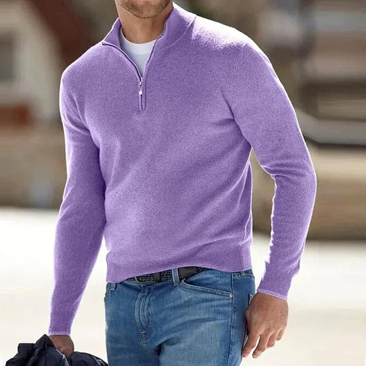 Herresweater i kashmir – nærbillede af materialet