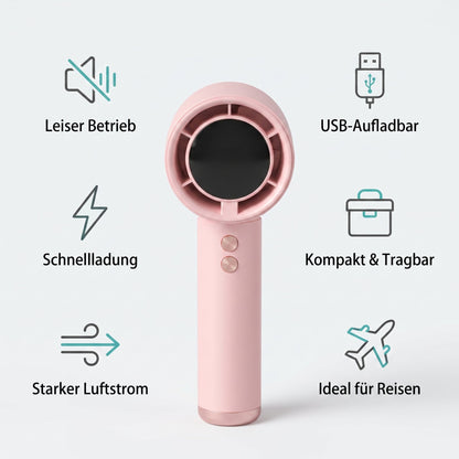 Funktioner på rejsevifte: stille, USB-opladbar, kompakt
