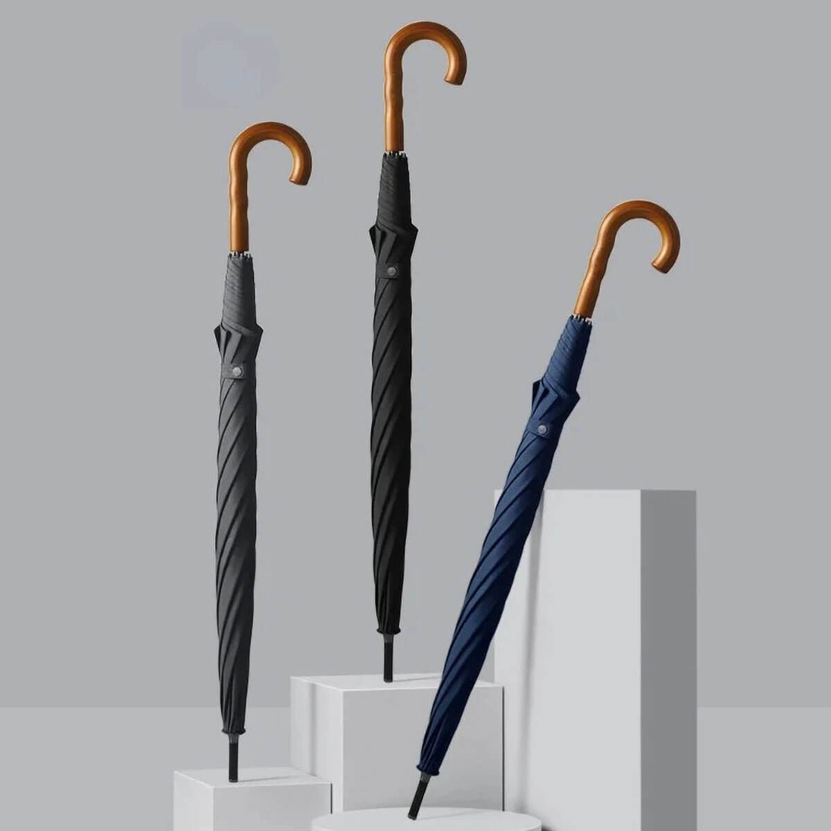 Lang paraply med pongee-stof og professionel finish