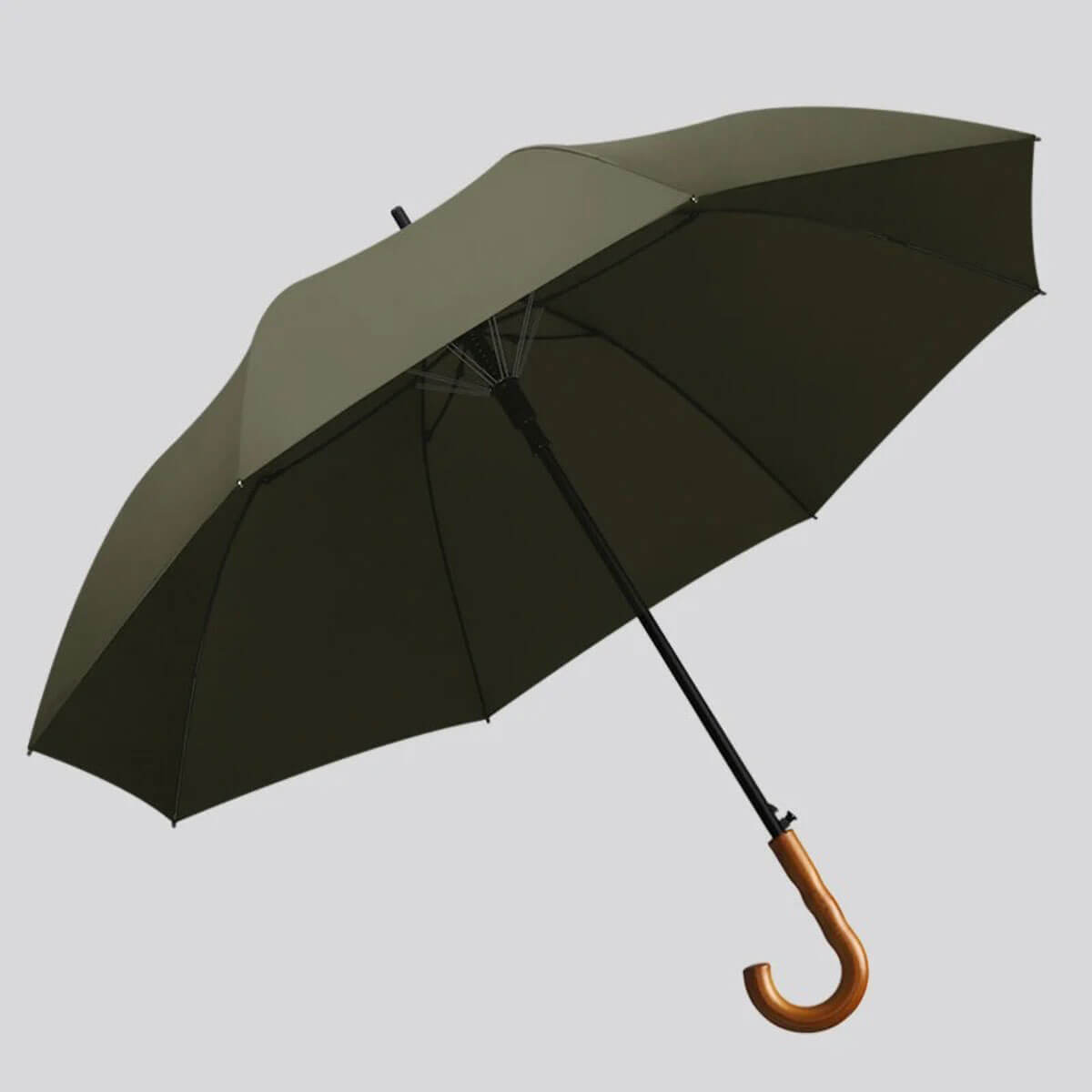 Lang sort paraply med stormfast glasfiberstel