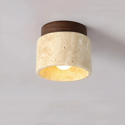 Lumi Stone Loftlampe i Travertin – Japansk Inspireret Loftlys -