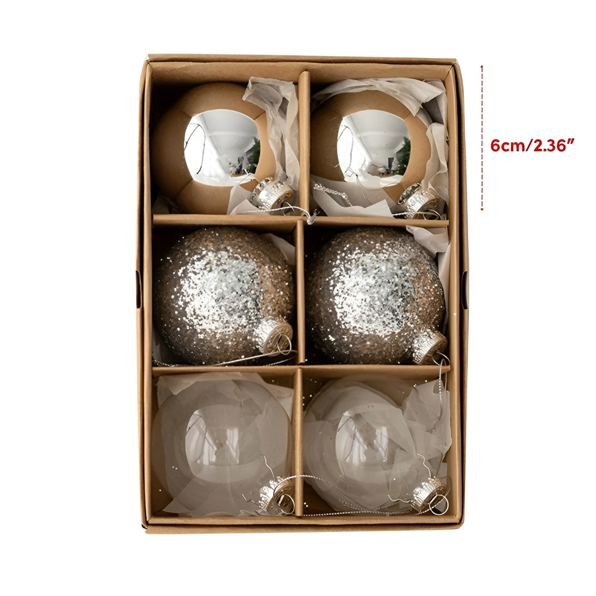 Julekugler i Glas (6 stk.) – Elegante og Skinnende | Til Stilfuld Julepynt Derhjemme