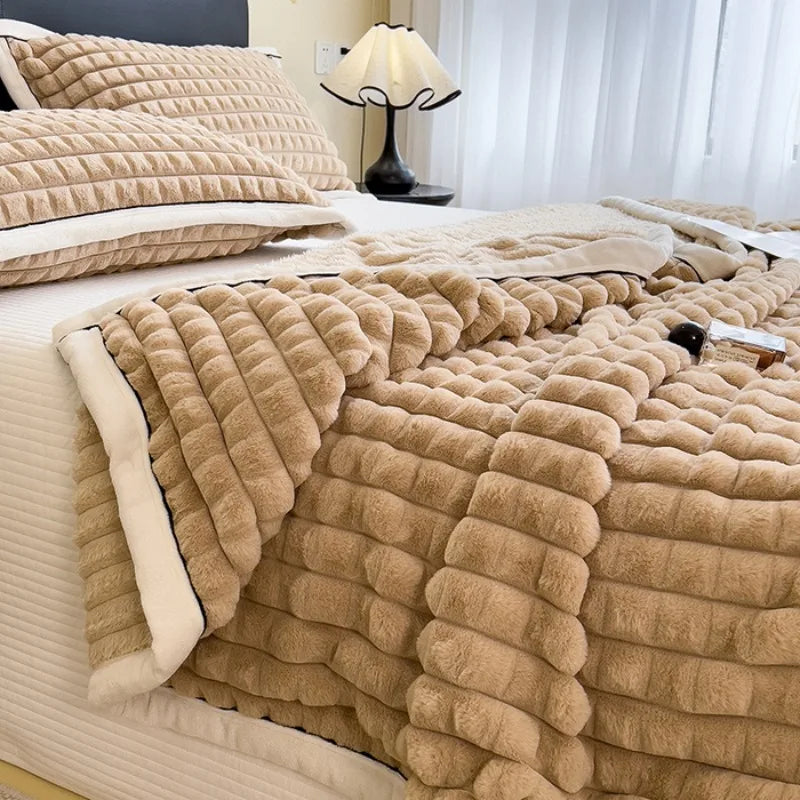 Hyggetæppe i khaki – dobbeltlags fleece plaid