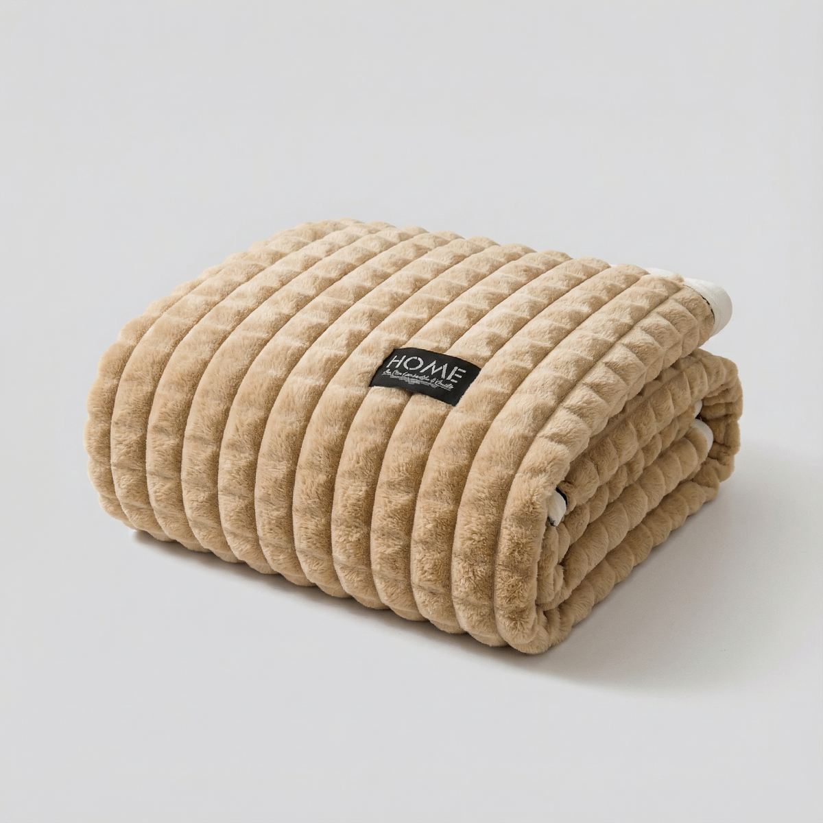 Blødt fleece tæppe i khaki – varmt plaid til sofa og seng