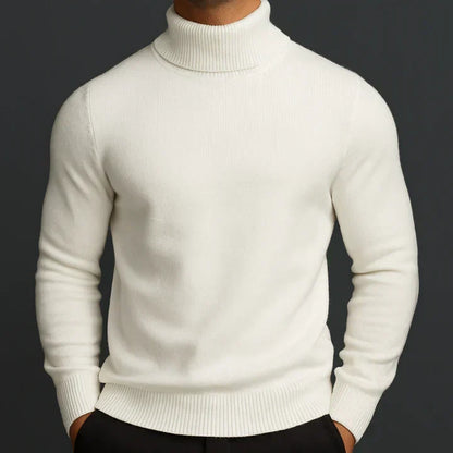 Merino rullekravesweater til herrer i hvid – glat strik og ribbede detaljer