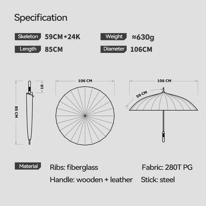 Stormfast paraply med 24 ribber og glasfiberstel