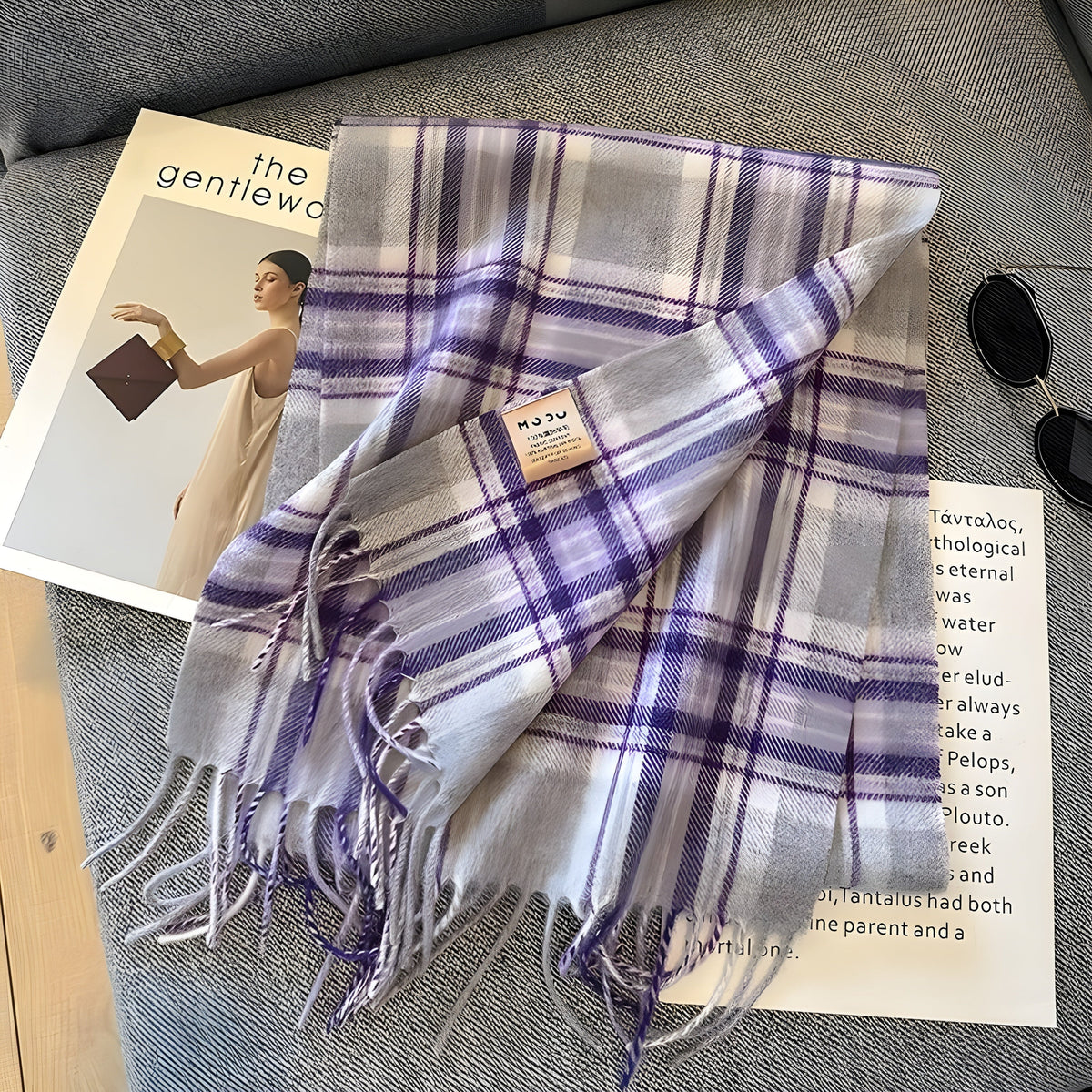 Ternet cashmere vintersjal til damer i klassisk mønster