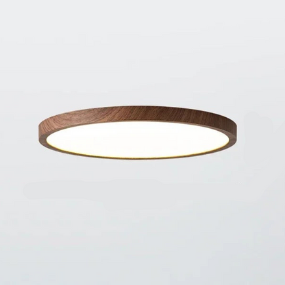 Rund LED loftlampe med lys træ-look finish i entre